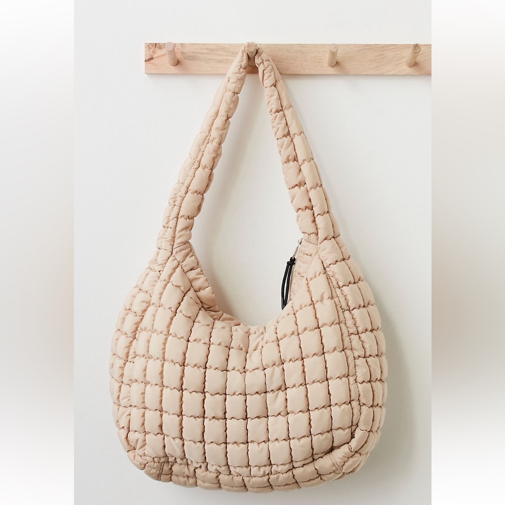 Free People Quilted Carryall Tote Bag Cream FP Movement Slouchy Large - Picture 7 of 7